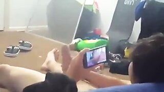 Watch my friend cumming while he’s watching porn