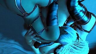 Guy Is Spooning with Two Ladyboys Blowjob