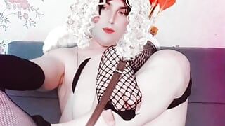 Heavenly Hottie: Angel in a Sexy Short Dress and Fishnets