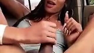 Latina tranny gets her dick sucked in public