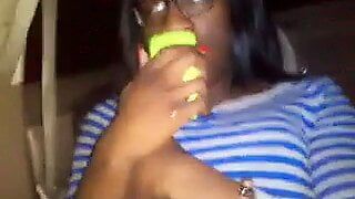 Stroking Black Shemale In Car