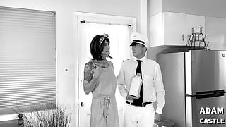 ATOMIC BOMBSHELL: 50s Tmilf Milkman Fuck IN BLACK & WHITE